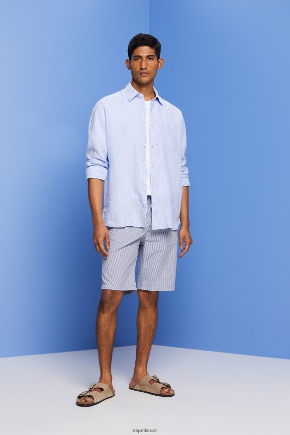 חולצות il Esprit גברים חולצת פסים, 100% פשתן לבנדר כחול בהיר X088P4597