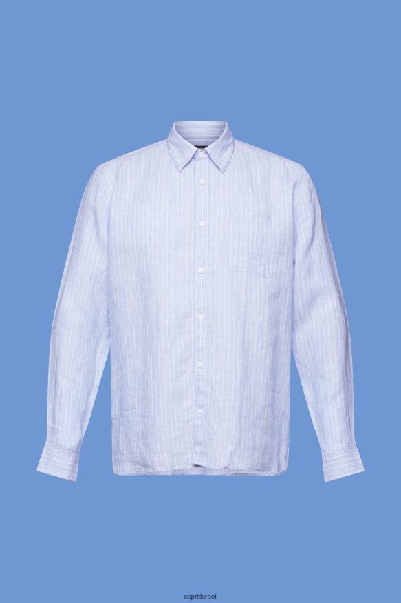 חולצות il Esprit גברים חולצת פסים, 100% פשתן לבנדר כחול בהיר X088P4597