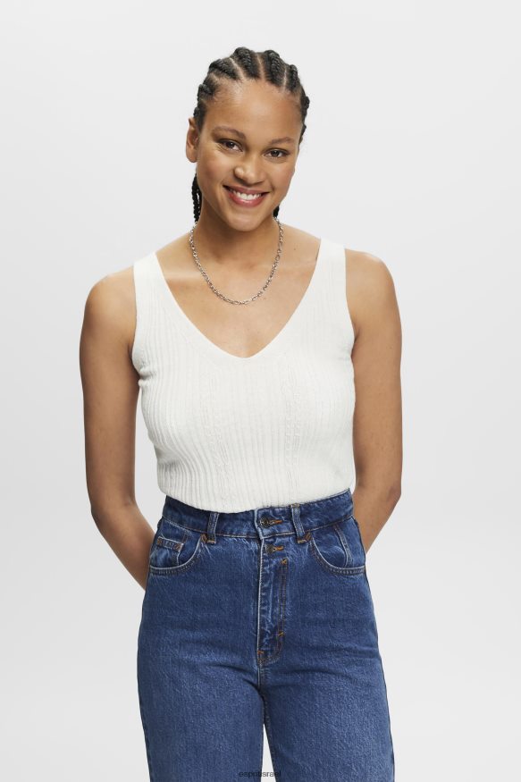 סוודרים il Esprit נשים טופ סרוג עם צווארון V עם פשתן צבע קרם X088P4305