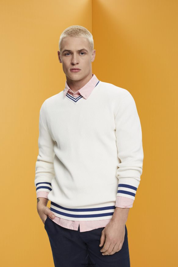 סוודרים il Esprit גברים מגשר כותנה בר קיימא עם צווארון V צבע קרם X088P4725