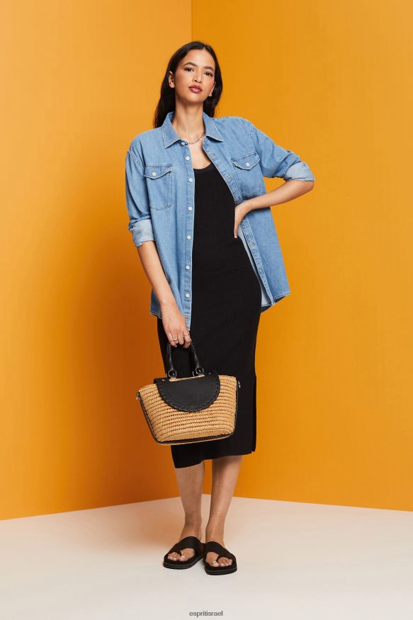 שמלות il Esprit נשים שמלת סריג בצלעות, תערובת פשתן שָׁחוֹר X088P4113