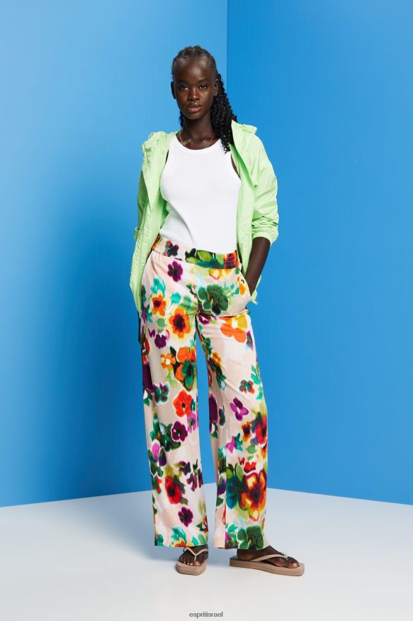 מכנסיים ומכנסיים il Esprit נשים מכנסיים רחבים בהדפס פרחים לבן X088P4131