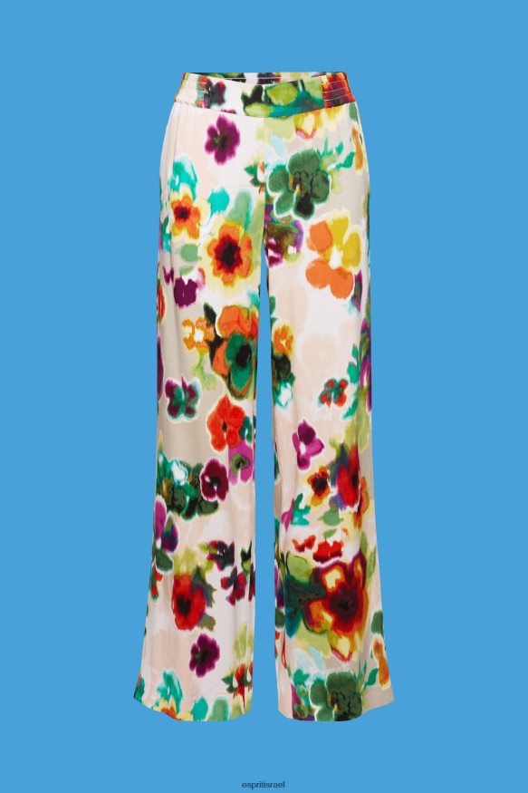 מכנסיים ומכנסיים il Esprit נשים מכנסיים רחבים בהדפס פרחים לבן X088P4131