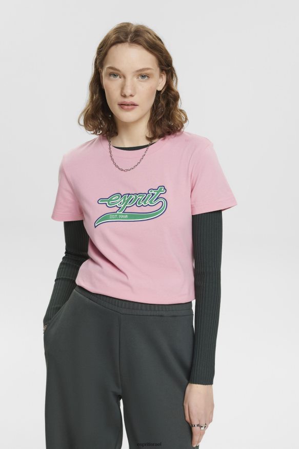חולצות טריקו il Esprit נשים חולצת כותנה עם לוגו מודפס וָרוֹד X088P4146