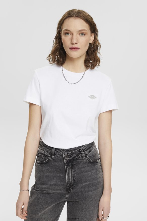 חולצות טריקו il Esprit נשים חולצת טריקו מכותנה עם לוגו רקום לבן X088P4147