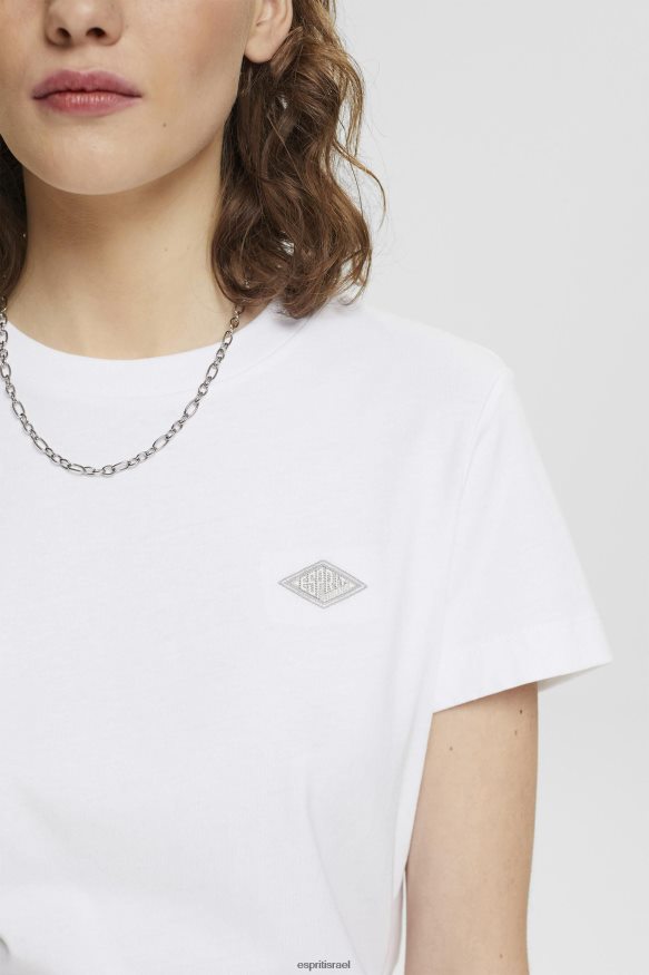 חולצות טריקו il Esprit נשים חולצת טריקו מכותנה עם לוגו רקום לבן X088P4147