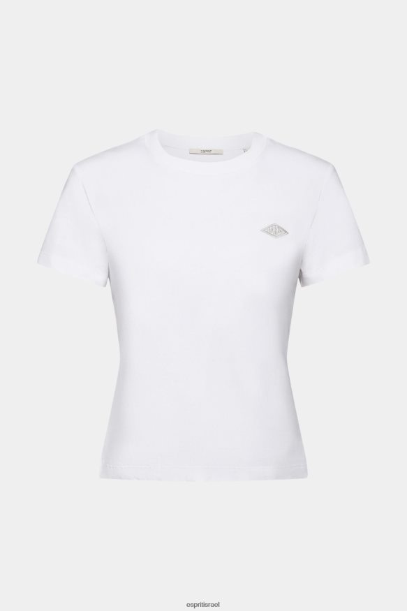 חולצות טריקו il Esprit נשים חולצת טריקו מכותנה עם לוגו רקום לבן X088P4147