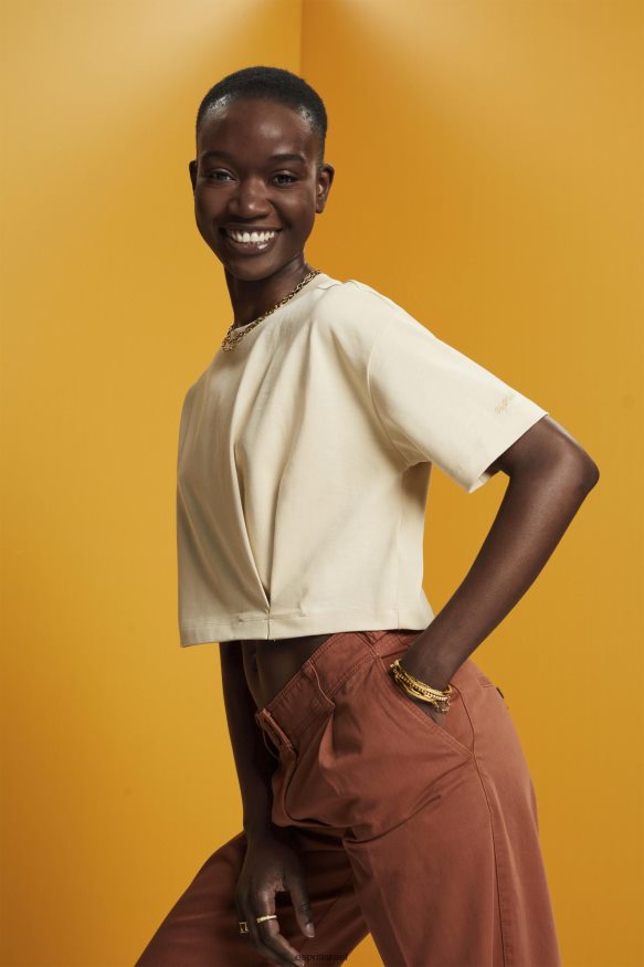 חולצות טריקו il Esprit נשים חולצת טריקו עם צווארון קצוץ בז' X088P4195