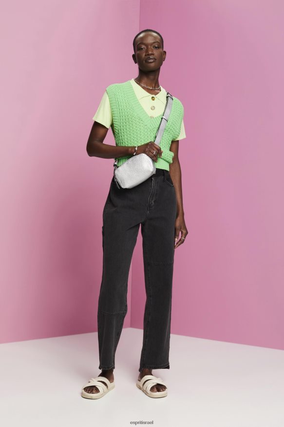 דֵנִים il Esprit נשים מכנסי ג'ינס רחבים עם מכפלת אסימטרית כביסה בינונית שחורה X088P4212