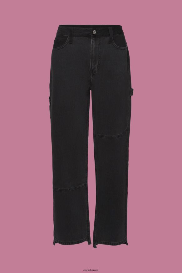 דֵנִים il Esprit נשים מכנסי ג'ינס רחבים עם מכפלת אסימטרית כביסה בינונית שחורה X088P4212