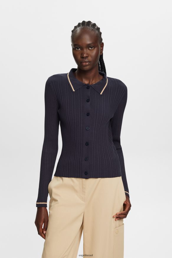 סוודרים il Esprit נשים טופ פולו סריג עם כפתור כחול בנזין X088P422