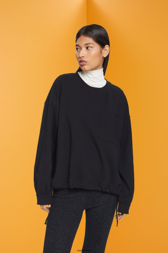 סווטשירטים וקפוצ'ונים il Esprit נשים סווטשירט עם שולי שרוך שָׁחוֹר X088P4401