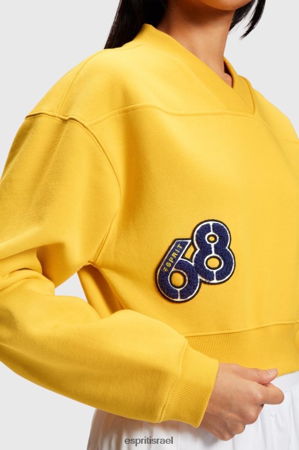 סווטשירטים וקפוצ'ונים il Esprit נשים סווטשירט קצוץ עם תיקון וארסיטי צהוב X088P4420