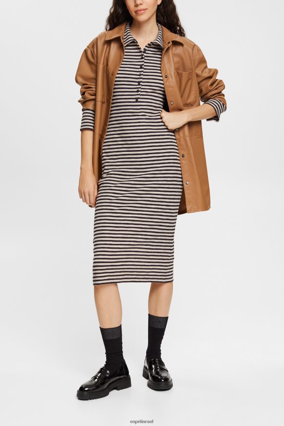 שמלות il Esprit נשים שמלת פולו מפוספסת חום בהיר X088P4434