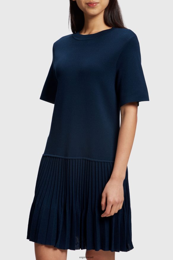 שמלות il Esprit נשים שמלת שולי שולי קפלים יפים חיל הים X088P4470