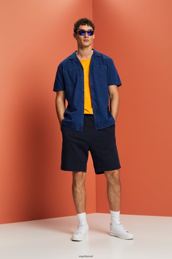 חולצות il Esprit גברים חולצת ג'ינס עם שרוולים קצרים כביסה כחולה כהה X088P4595