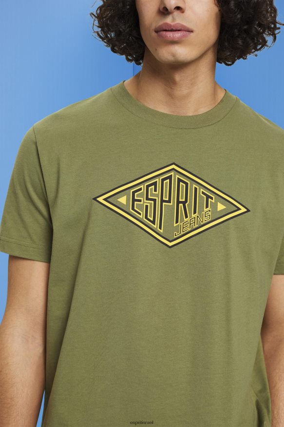 חולצות טריקו il Esprit גברים חולצת כותנה בהדפס לוגו זית X088P4626