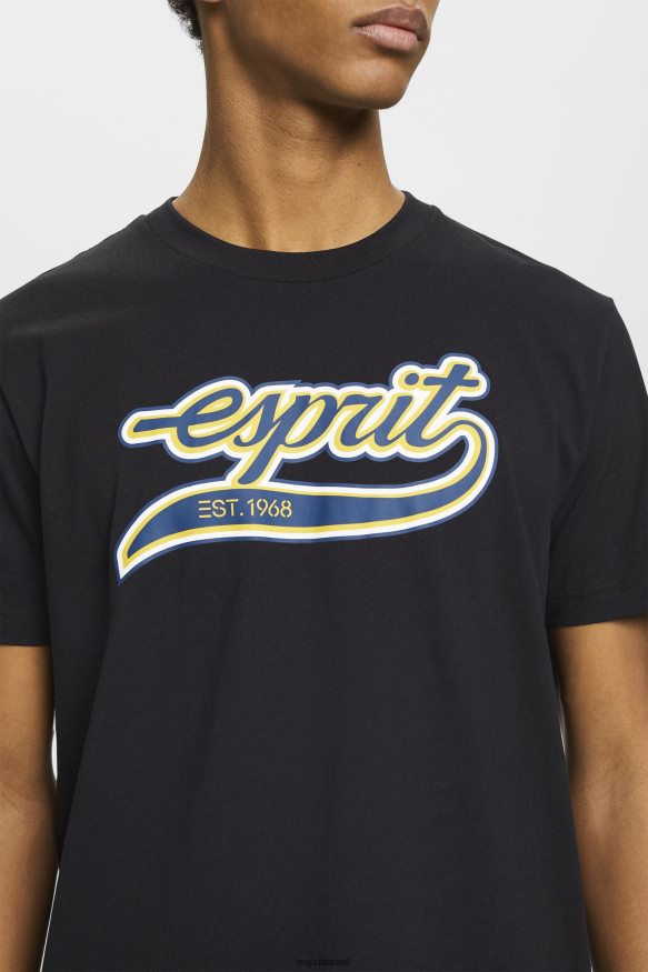 חולצות טריקו il Esprit גברים חולצת כותנה בהדפס לוגו רטרו שָׁחוֹר X088P4628