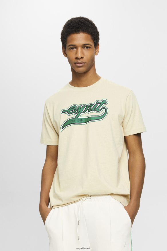 חולצות טריקו il Esprit גברים חולצת כותנה בהדפס לוגו רטרו בז' X088P4630