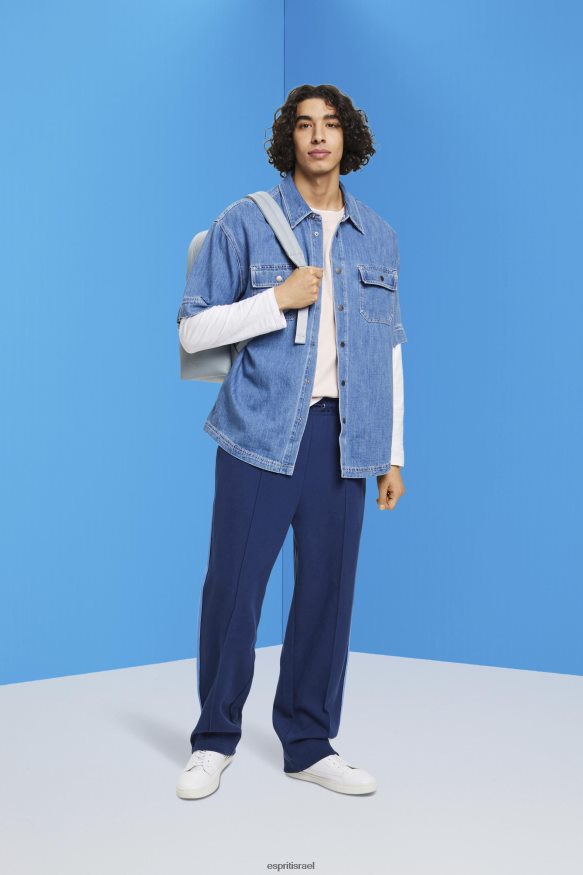 חולצות il Esprit גברים חולצת ג'ינס עם שרוולים קצרים כביסה בינונית כחולה X088P4670