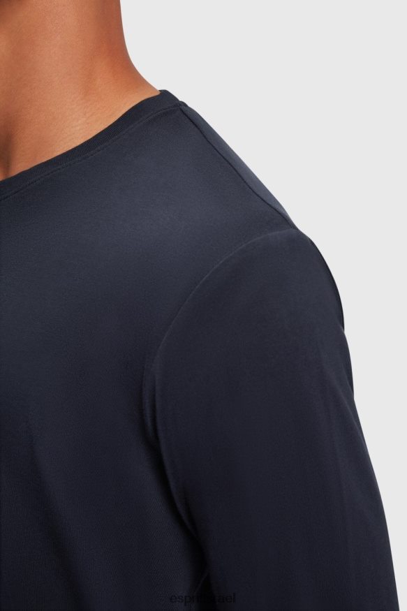 חולצות טריקו il Esprit גברים חולצת טריקו ג'רסי מוצק רגילה שָׁחוֹר X088P4858